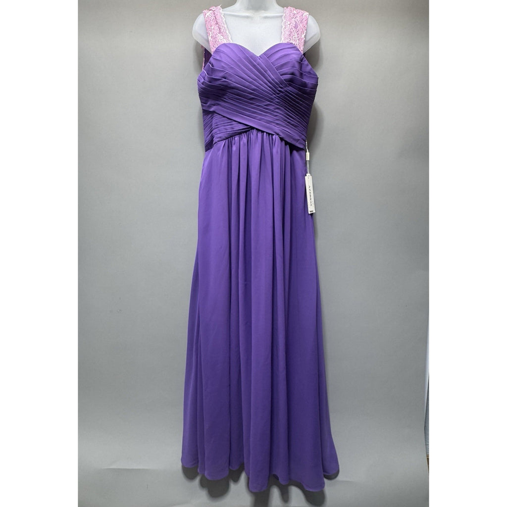 AZDRESS Purple Prom Dress Lace Back Chiffon Formal Evening Gown Maxi NWT Large