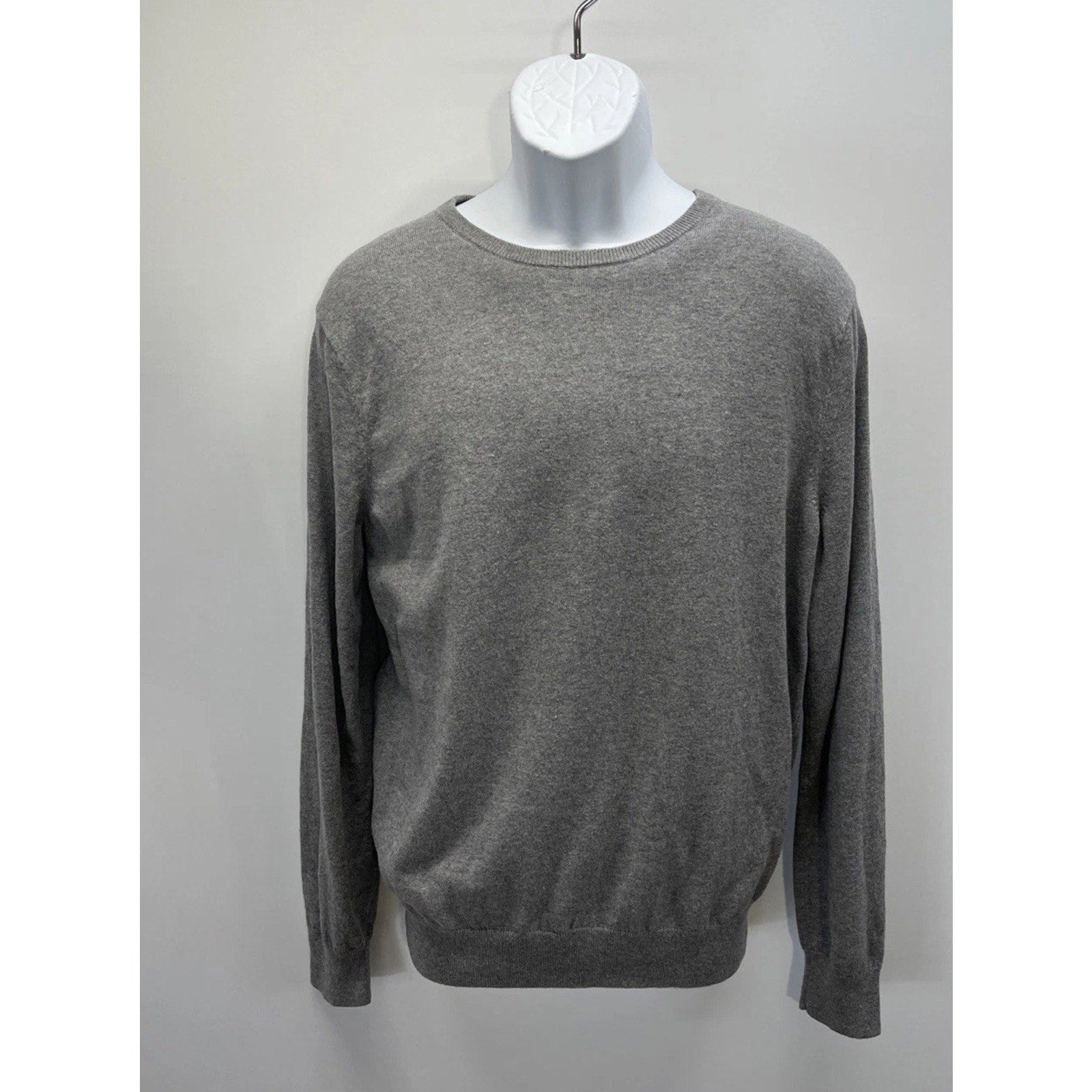 J Crew Sweater Harbor Cotton Merino Wool Blend Size L Large Gray Crew Neck
