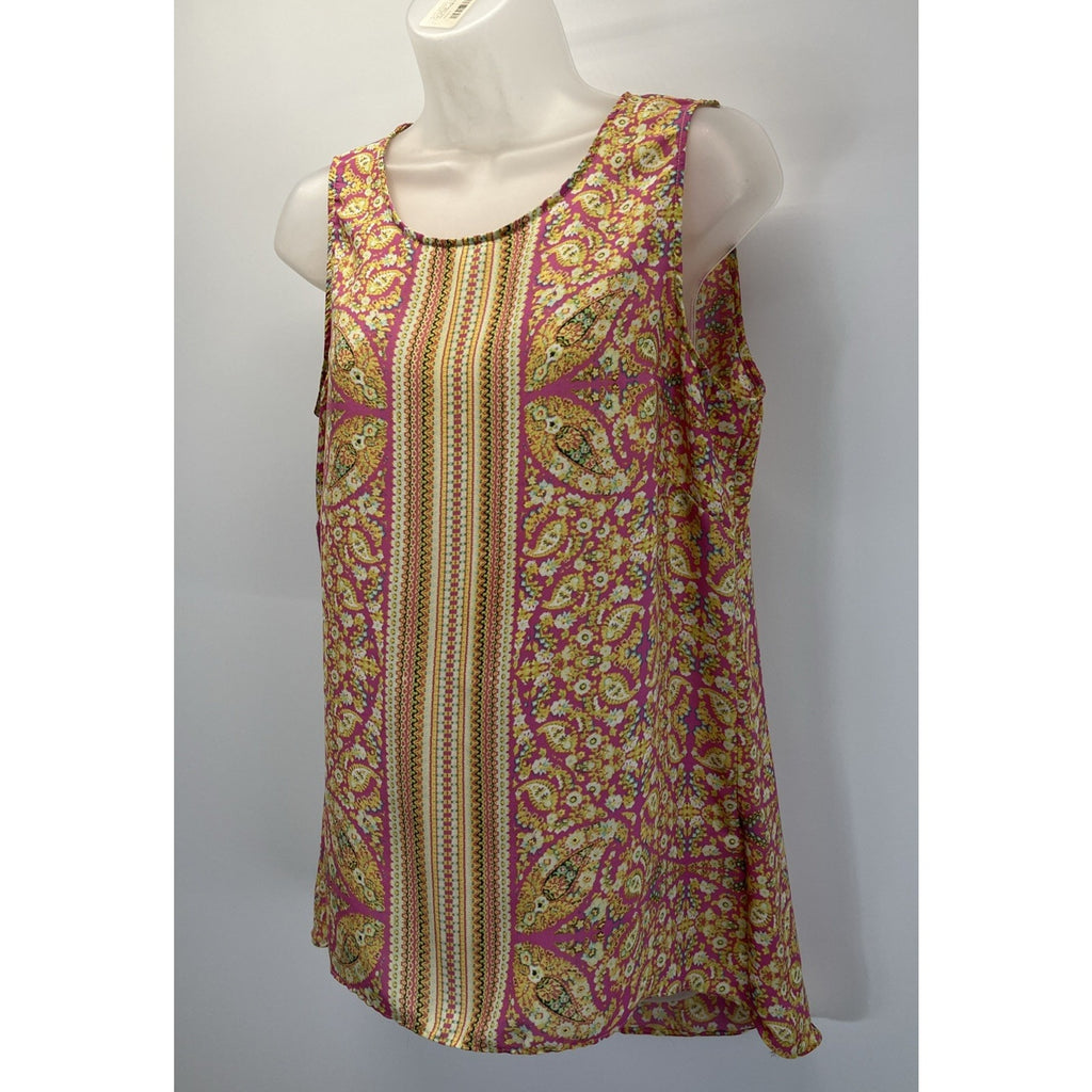 Rose & Olive Womens Paisley Print Sleeveless Blouse Top Size M Pink Yellow