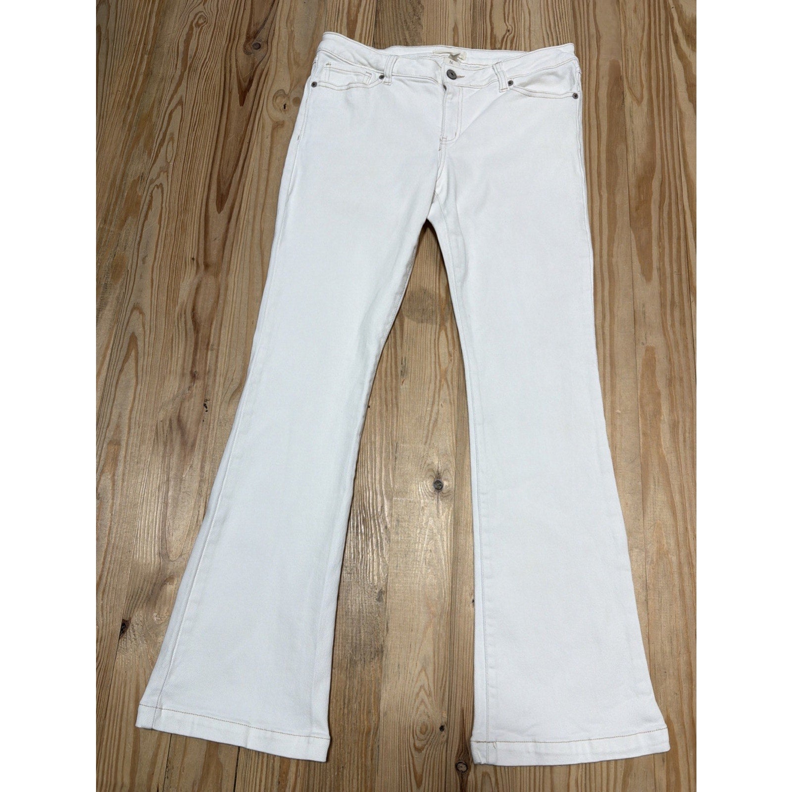 Happily Grey Jeans Womens 9/29 White Flare Leg High Rise Retro Style Stretch