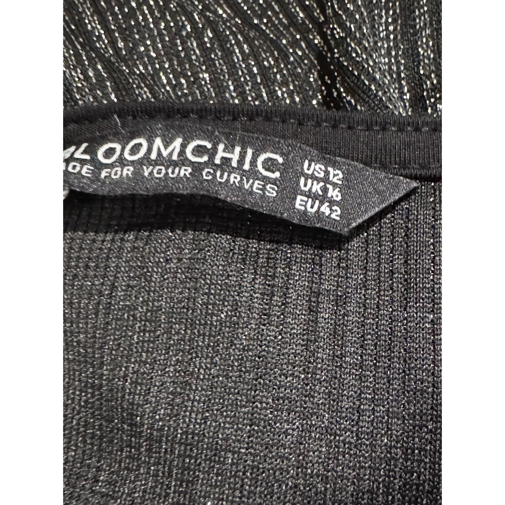 Bloomchic Shimmer Silver Black Elastic Waist Top Valour Belt Women’s Size 12