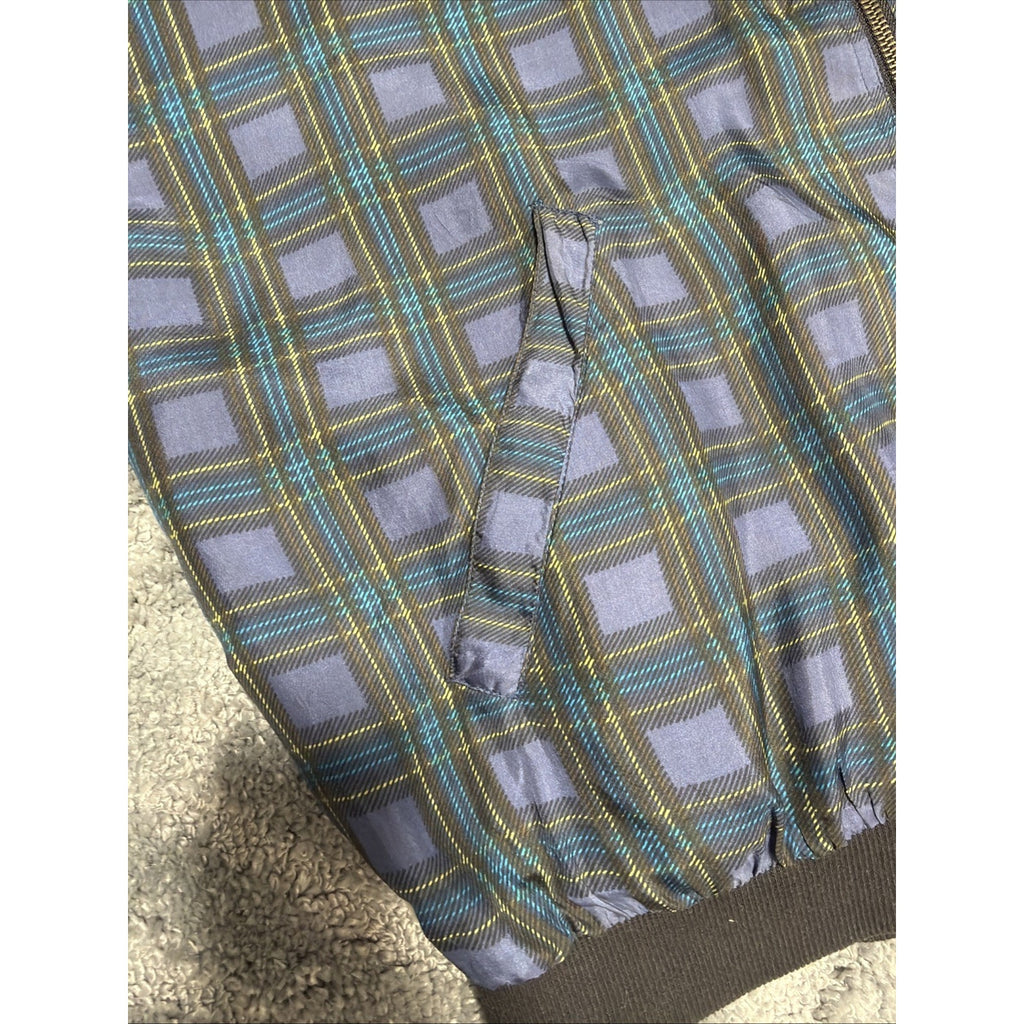 Vintage 80s Protest 100% Silk Plaid Bomber Jacket Pockets Size Large