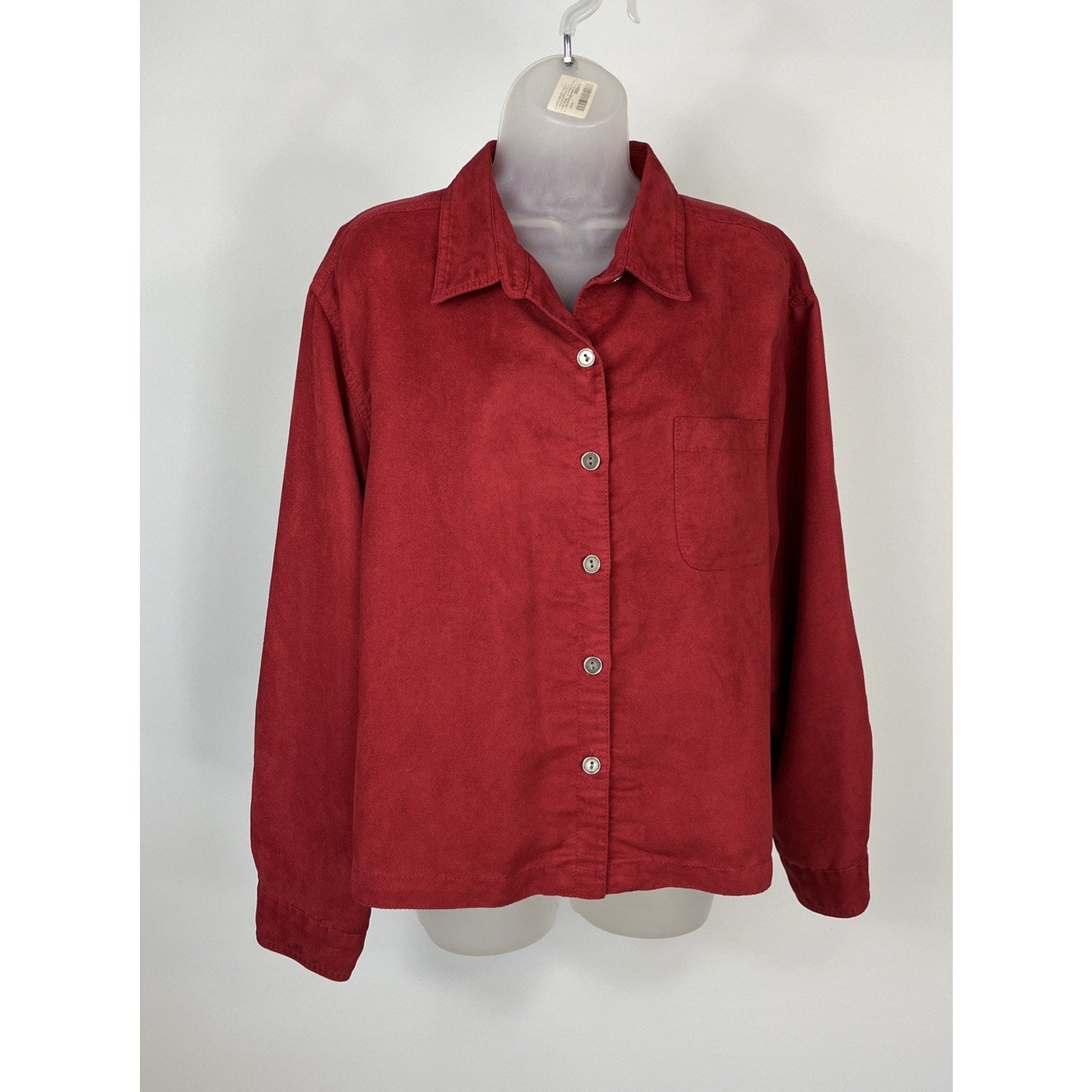 CHICO'S Shacket Women 3 Red Button Up L/S Sueded Boxy Side & Back Slits Top