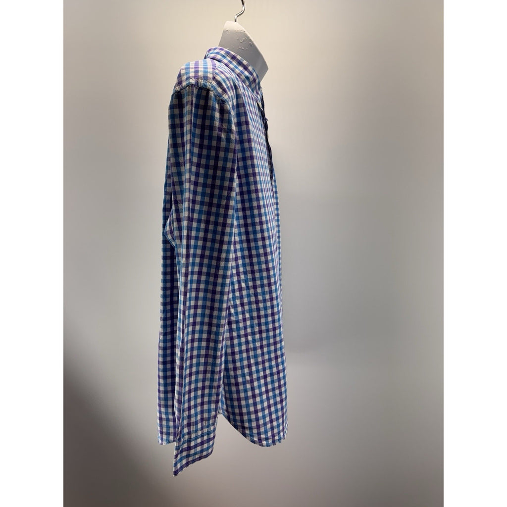 Old Navy The Classic Shirt Mens X-Large Button Up Blue Purple Check Long Sleeve