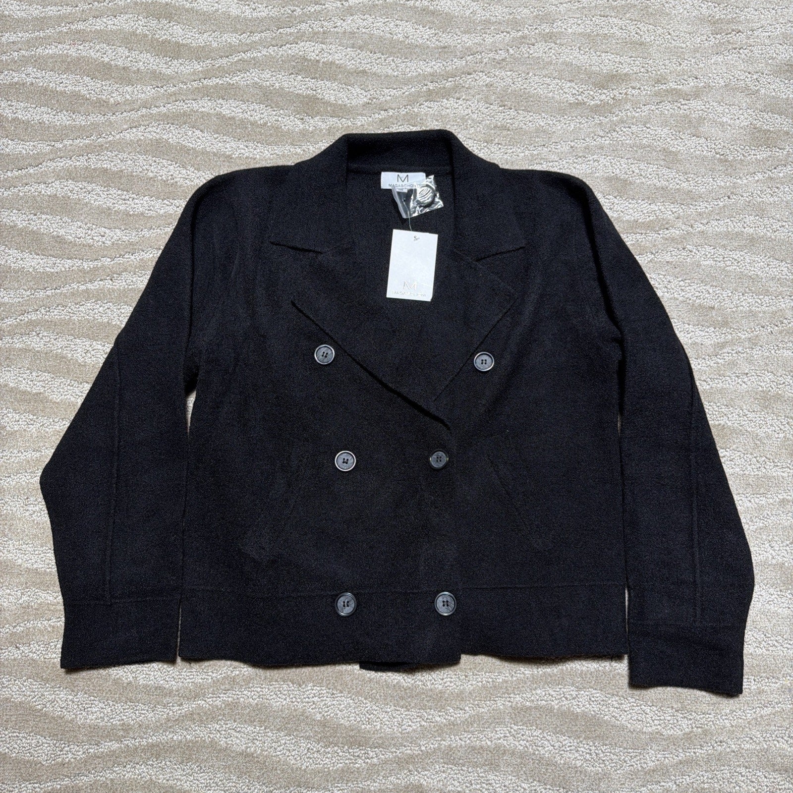 New Magaschoni Black Double Breasted Coat Super Soft Sz L NWT Msrp 88$
