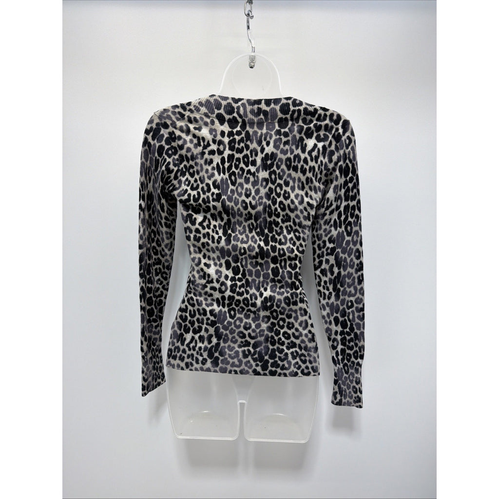 Express Animal Print Burnout Black Gray Long Sleeve Pullover V Neck Top XS