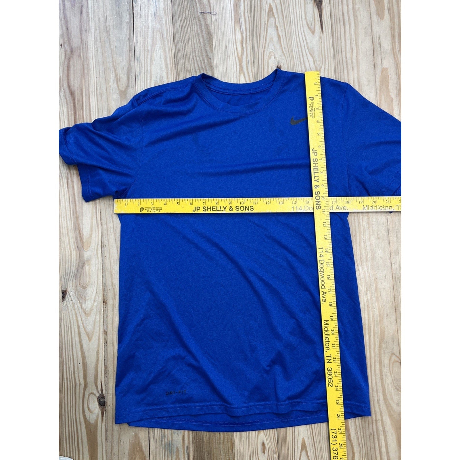 Nike Dri Fit Mens M Blue Solid Logo Short Sleeve Athletic Shirt