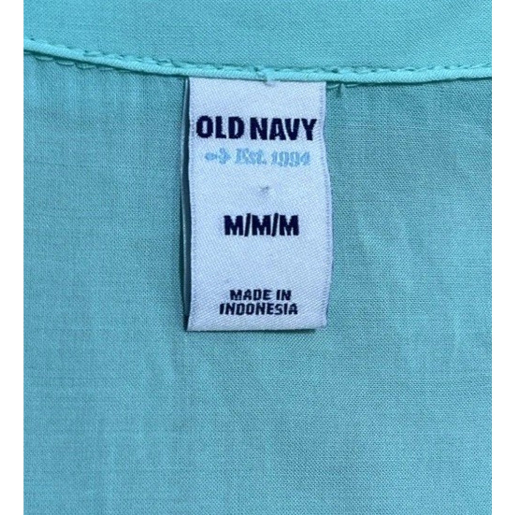 OLD NAVY SZ M 100% Rayon Aqua Bath Green Collared V-Neck Tank Top Blouse Shirt