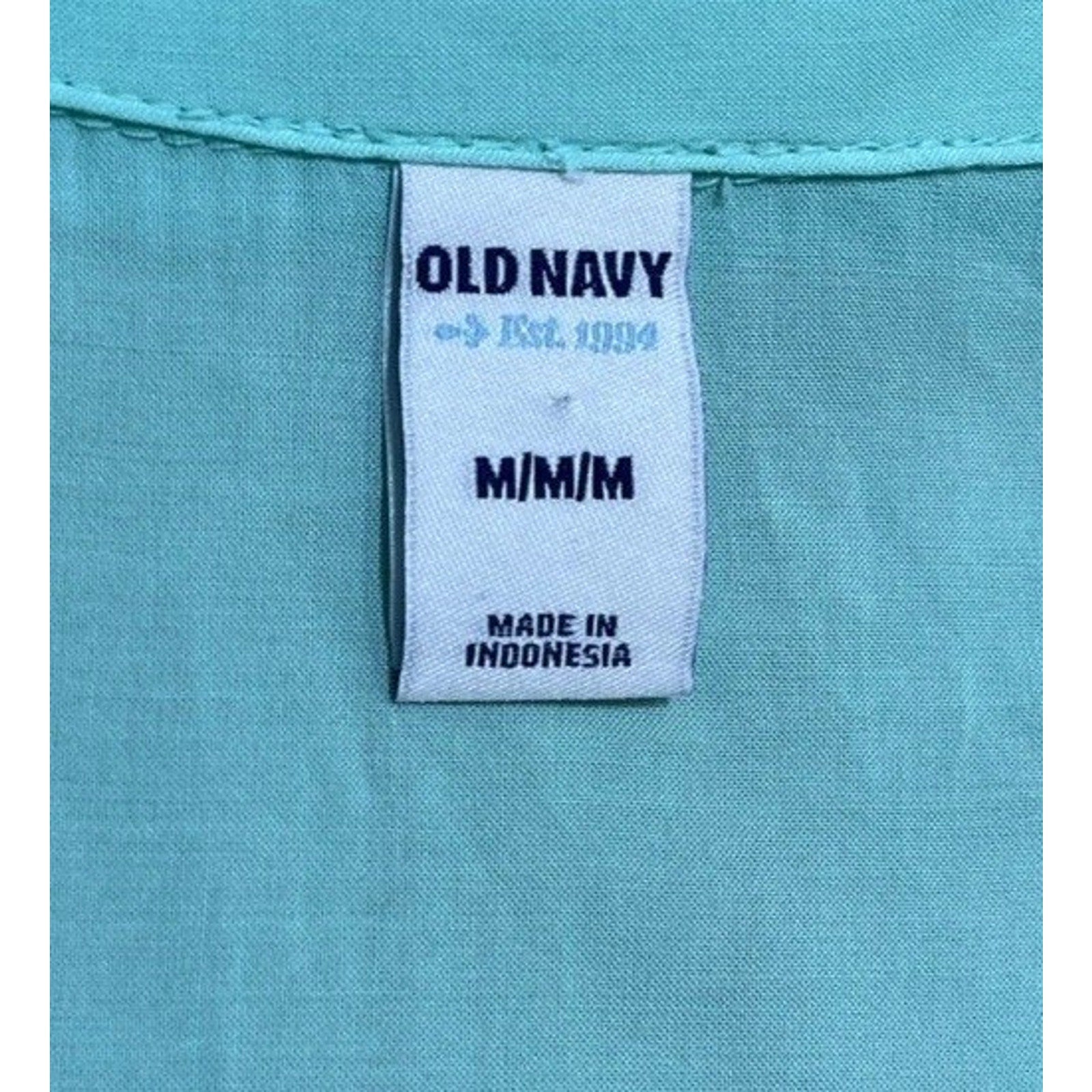 OLD NAVY SZ M 100% Rayon Aqua Bath Green Collared V-Neck Tank Top Blouse Shirt