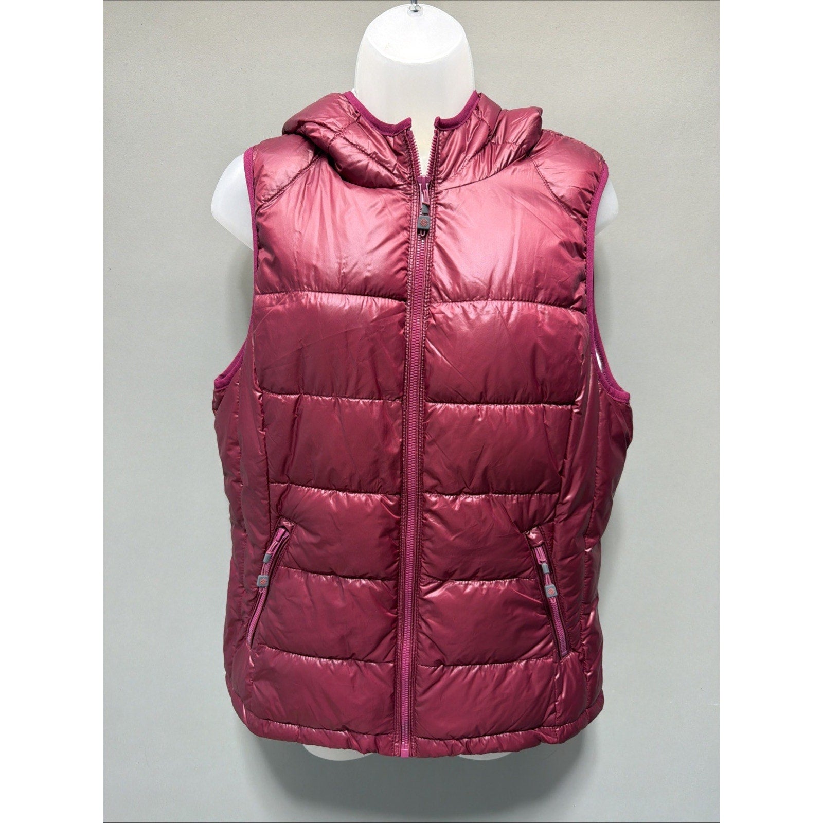 Tangerine Large Magenta Hooded Insulated Puffer Vest Winter Snow