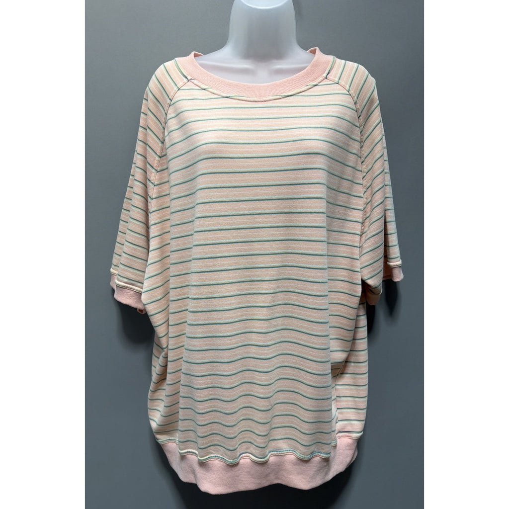 SIZE S EASEL PEACH DOWNTOWN GIRL STRIPED OVERSIZED BOXY TOP MINIMALIST