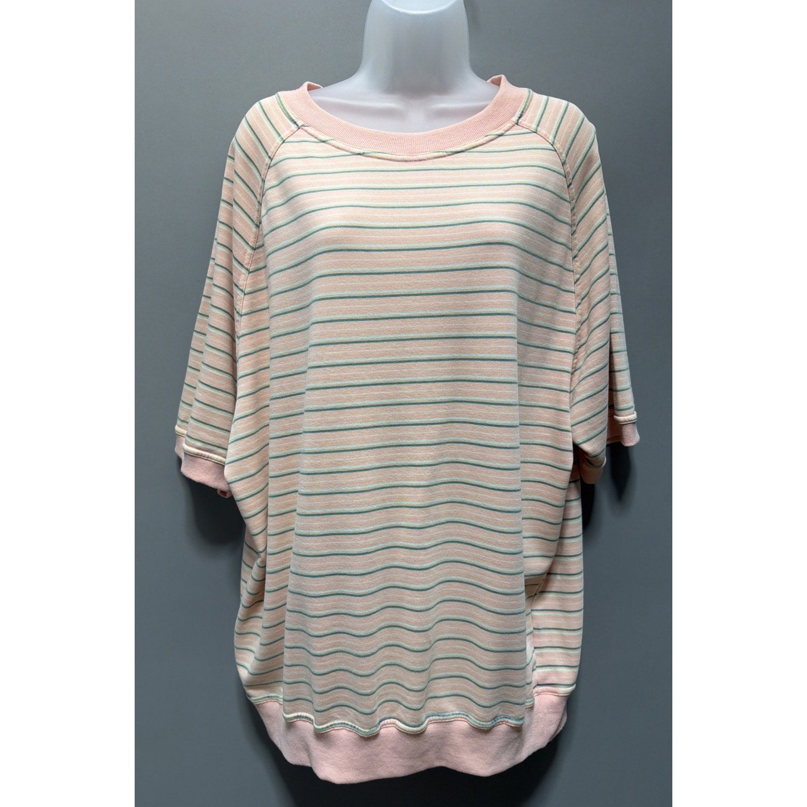 SIZE S EASEL PEACH DOWNTOWN GIRL STRIPED OVERSIZED BOXY TOP MINIMALIST