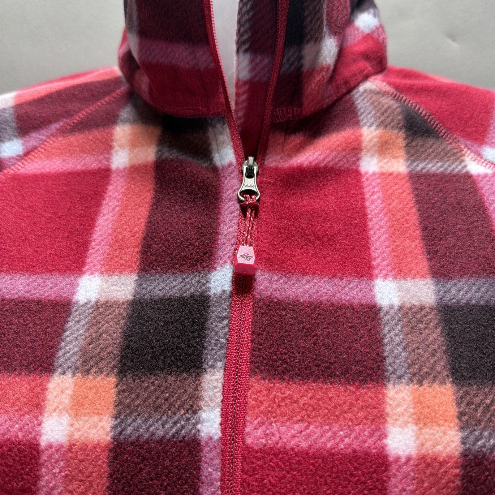 Eddie Bauer Womens L Sweater Fleece Red Plaid 1/4 Zip Pullover Long Sleeve NWOT