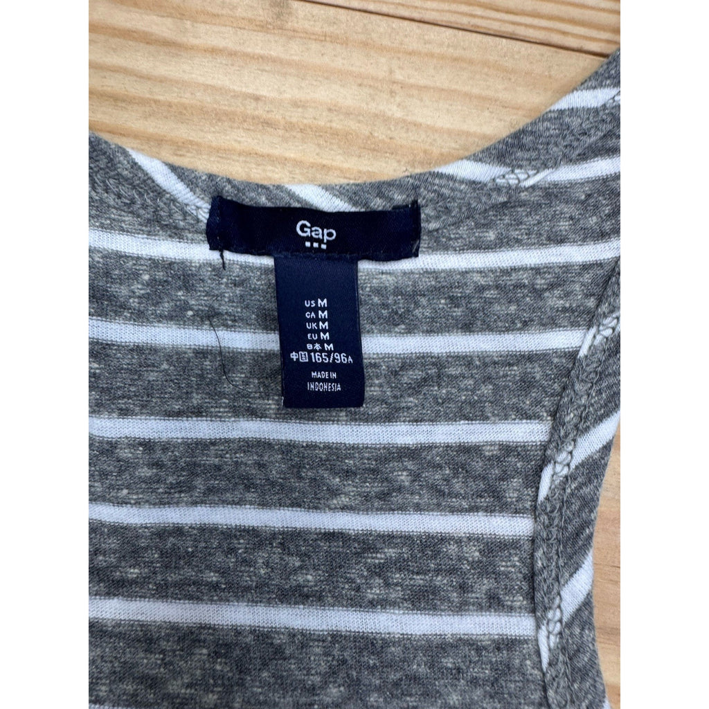 GAP Grey White Stripe Sleeveless Cotton Summer Sun Dress M 34” Soft and Comfy