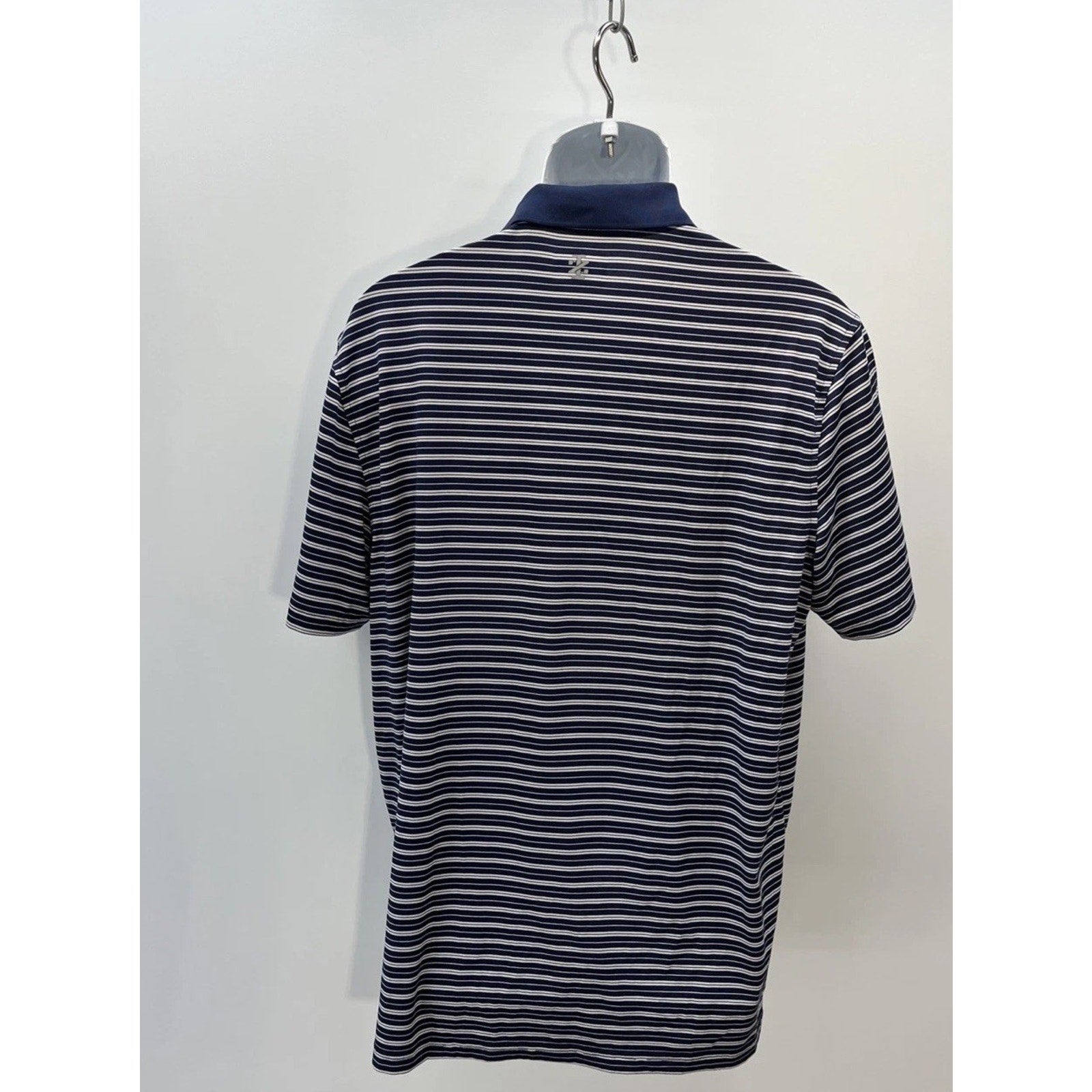 IZOD Polo Shirt Mens Large White Navy Striped Golf Collared Short Sleeve Classic