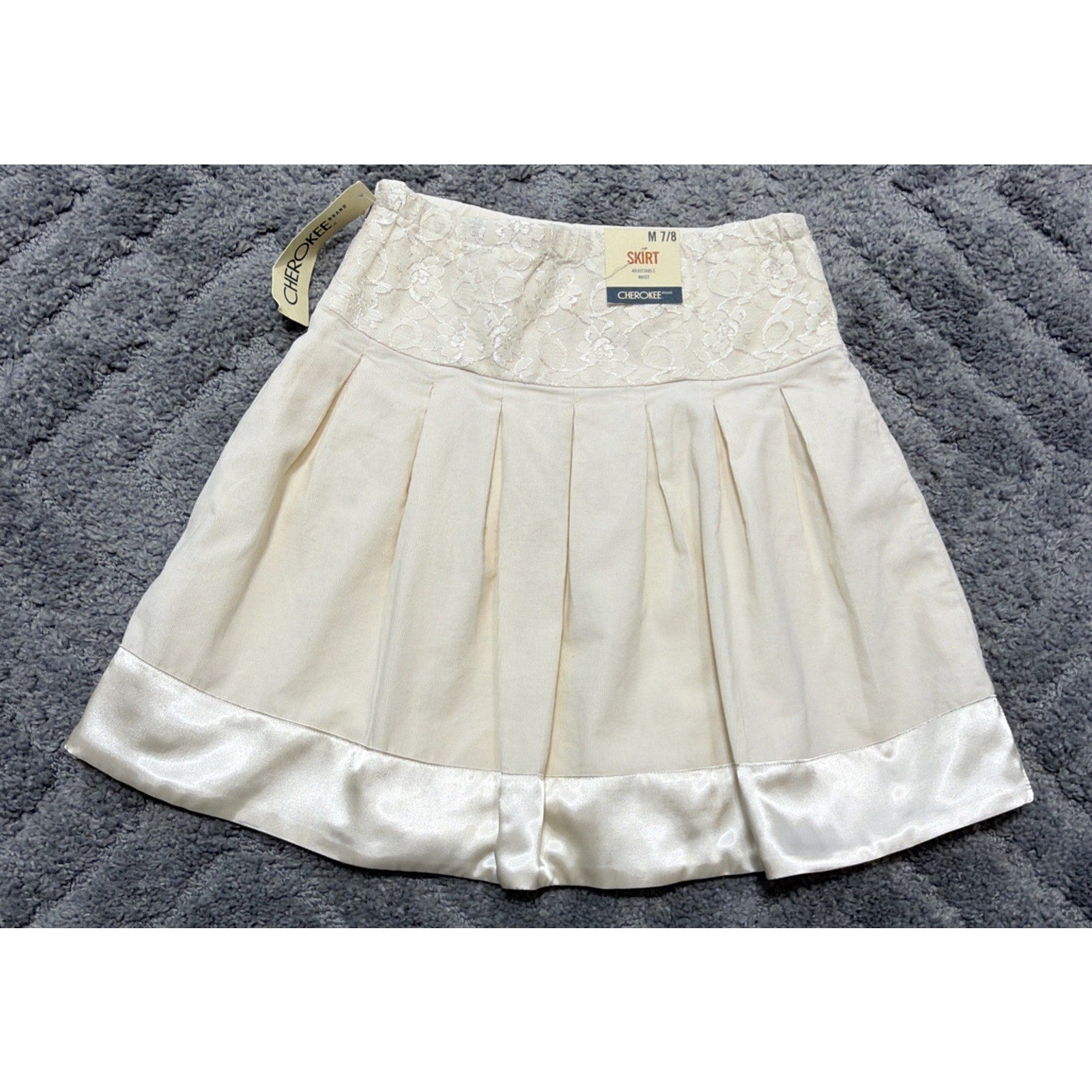 Cherokee Ivory Lined Pleated Floral Lace Mini Skirt Girls Youth Size M7/8 New
