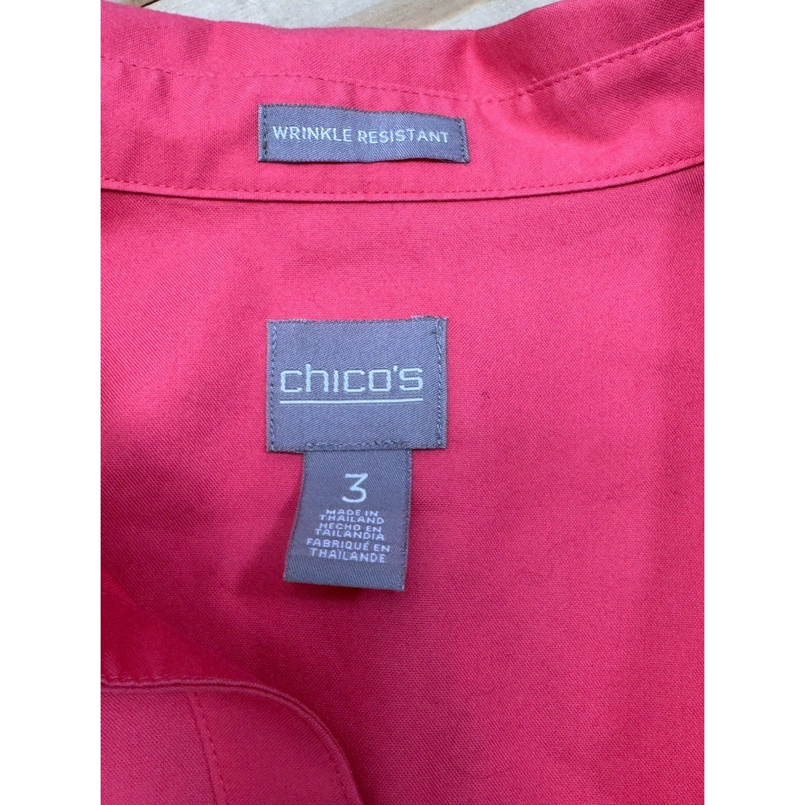Chicos Wrinkle Resistant Button Up Shirt Size 3 US XL Coral Pink Long Sleeve