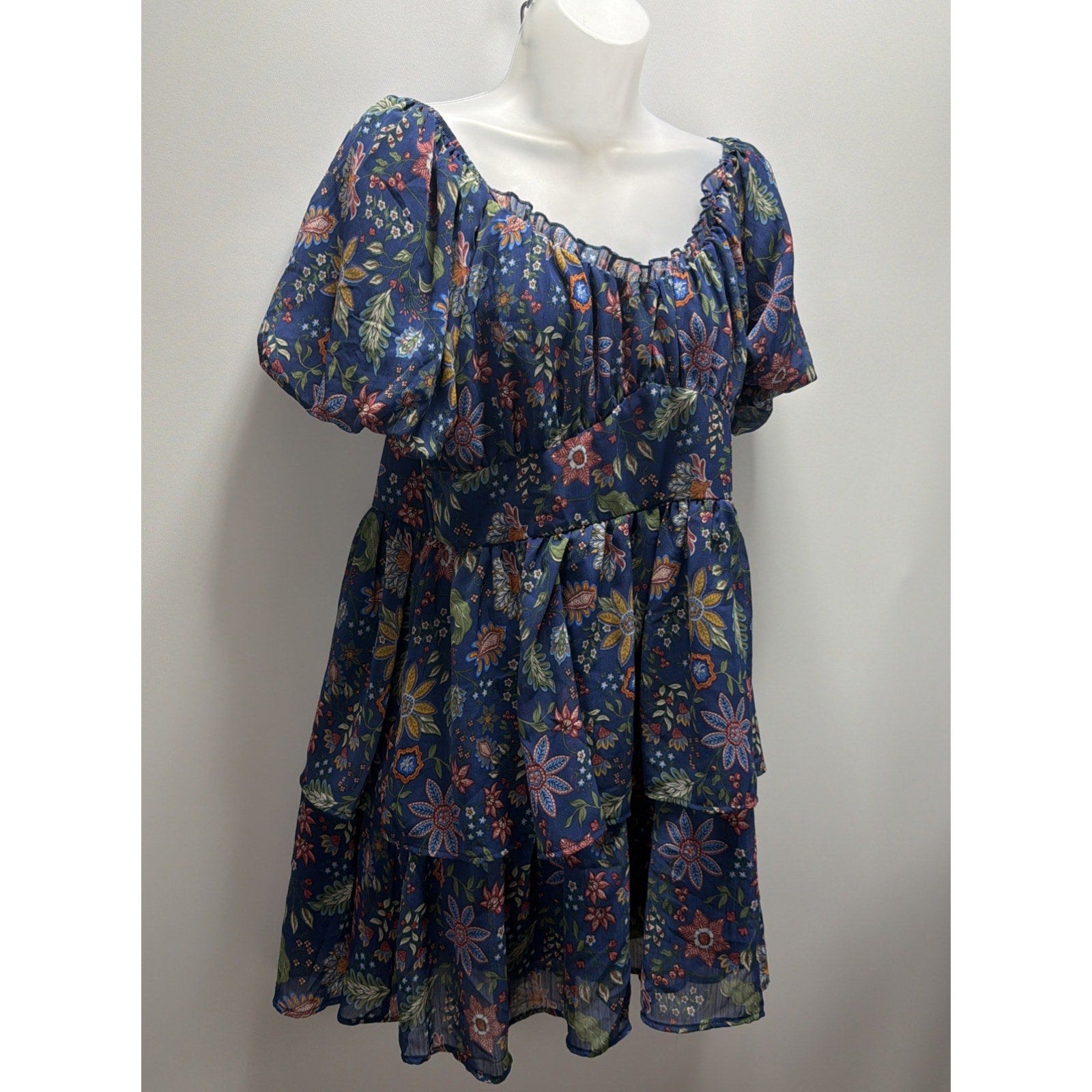 Simply Southern Tiered Lily Mini Dress Lined Blue Milkmaid Size XXL NWT