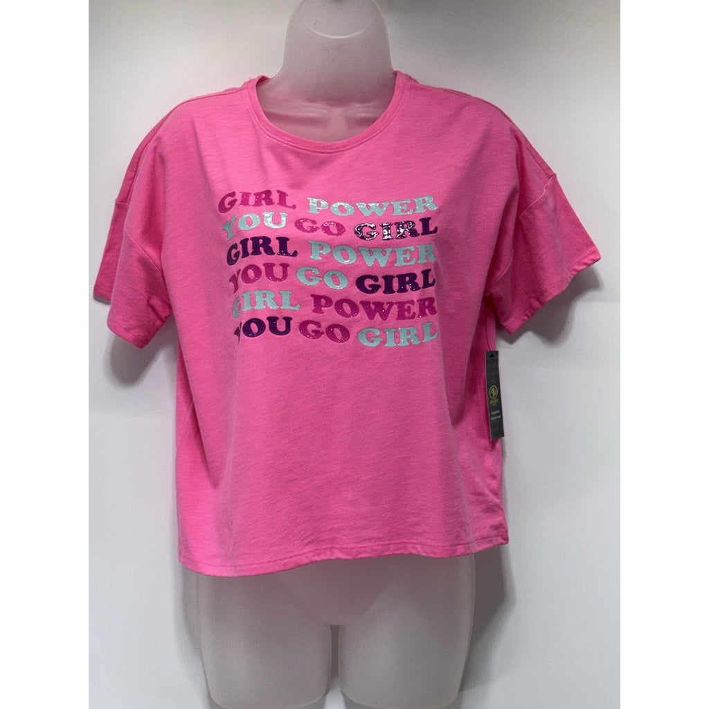 Athletec Girl Power Short Sleeve Pink Crop Top Girls Plus Size XXL NWT