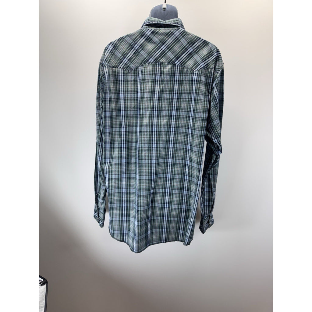 Wrangler Western Shirt Men's Size 2XT Pearl Snap Long Sleeve Blue Green Plaid
