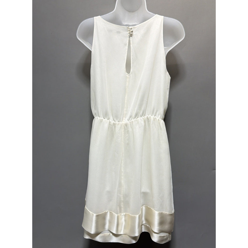 Banana Republic 100% Silk Ivory Shift Dress Womens 6 Satin Hem Sleeveless
