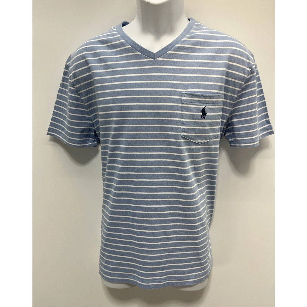 Polo Ralph Lauren Men’s Striped Tee Blue White Classic Fit V Neck T Shirt