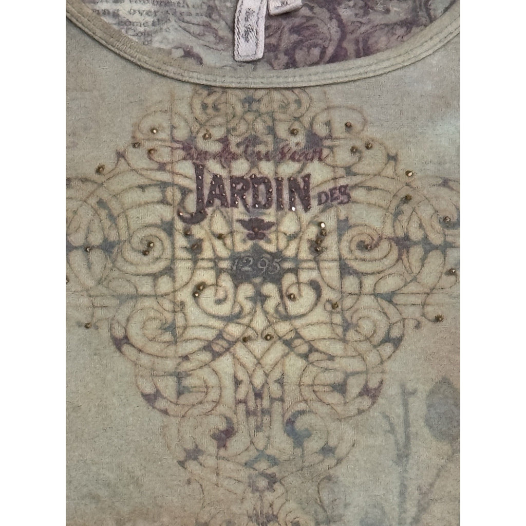 Olivia Paige Rustic Print T-shirt Green fleur de lis bling Soft & Stretchy XL