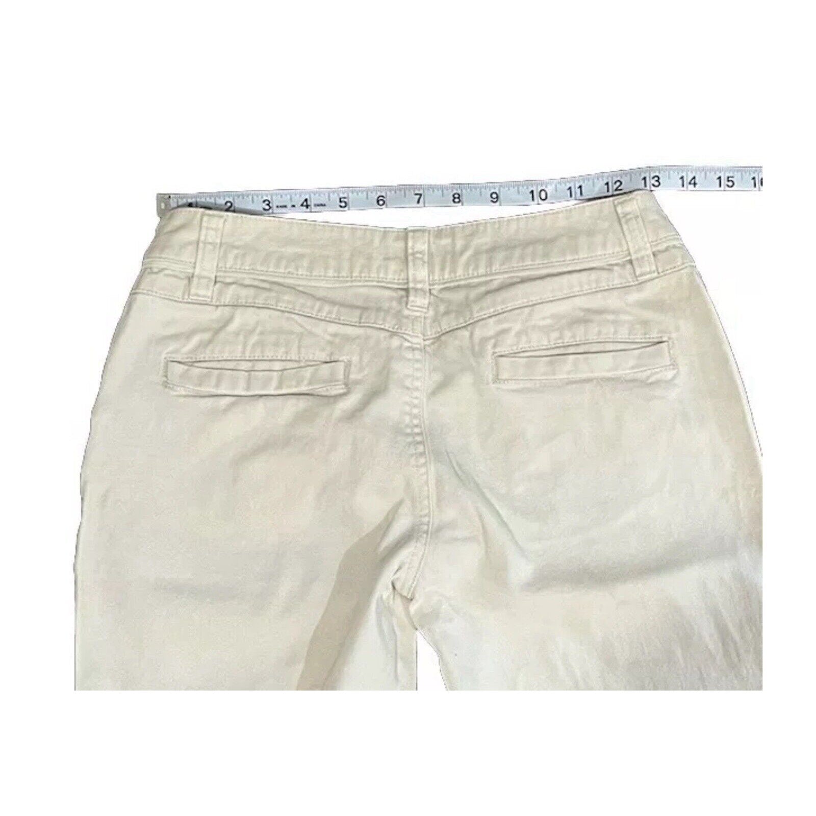 Arizona Women Tan Flat Front Medium Wash Bootcut Pants Size 3L