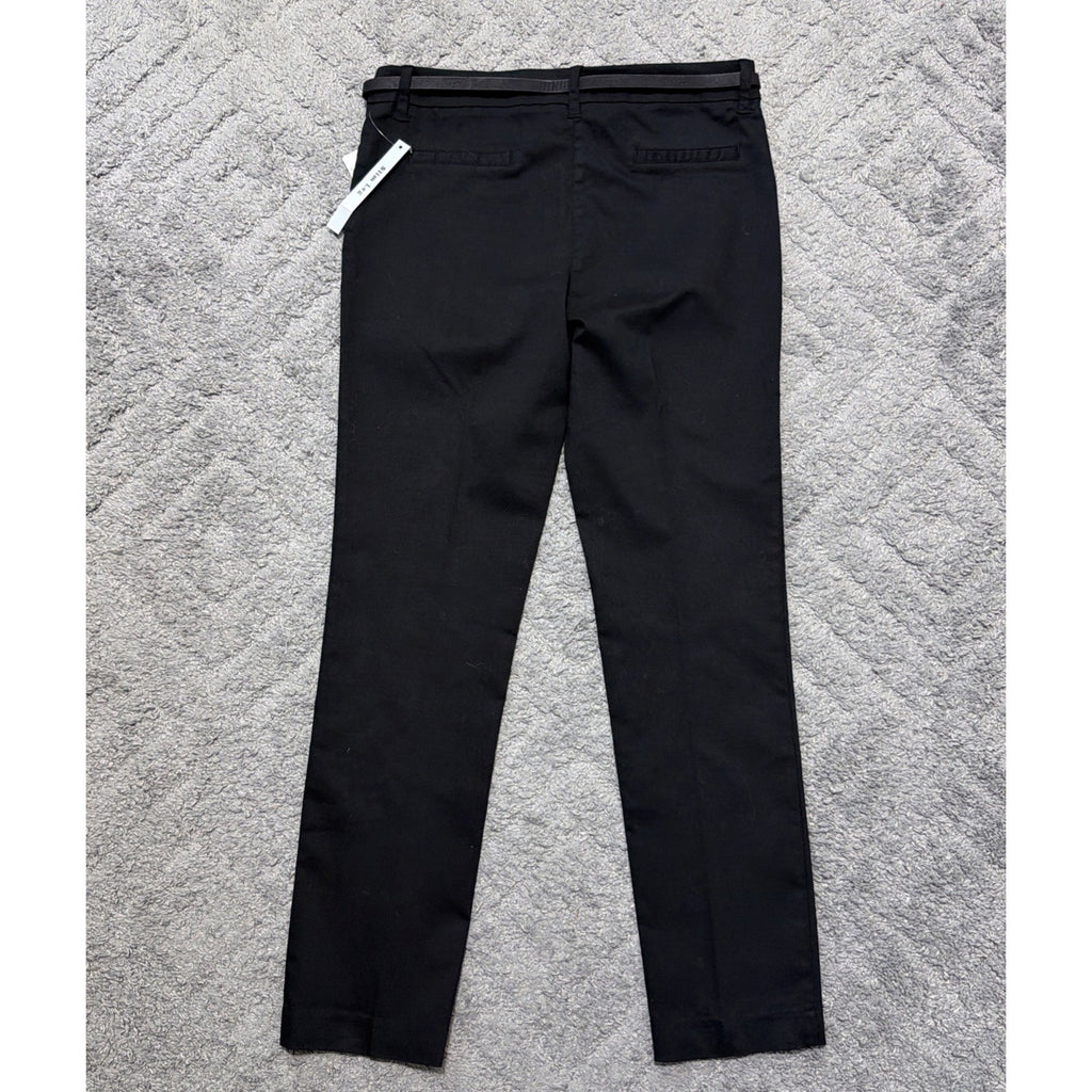 Zac & Rachel Dress Pants Women Sz 10 Black Stretch Belted Straight Slim Legs NWT