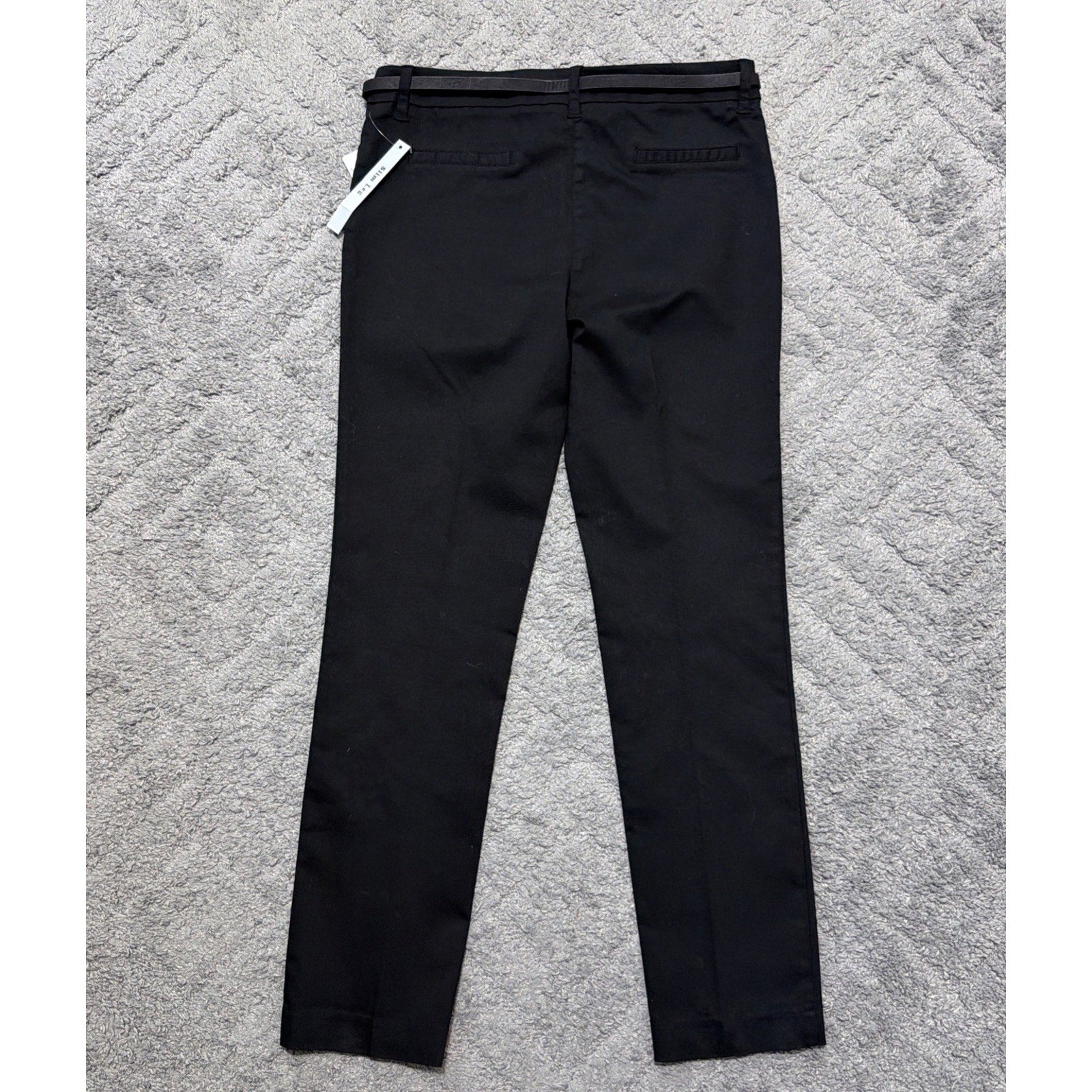 Zac & Rachel Dress Pants Women Sz 10 Black Stretch Belted Straight Slim Legs NWT