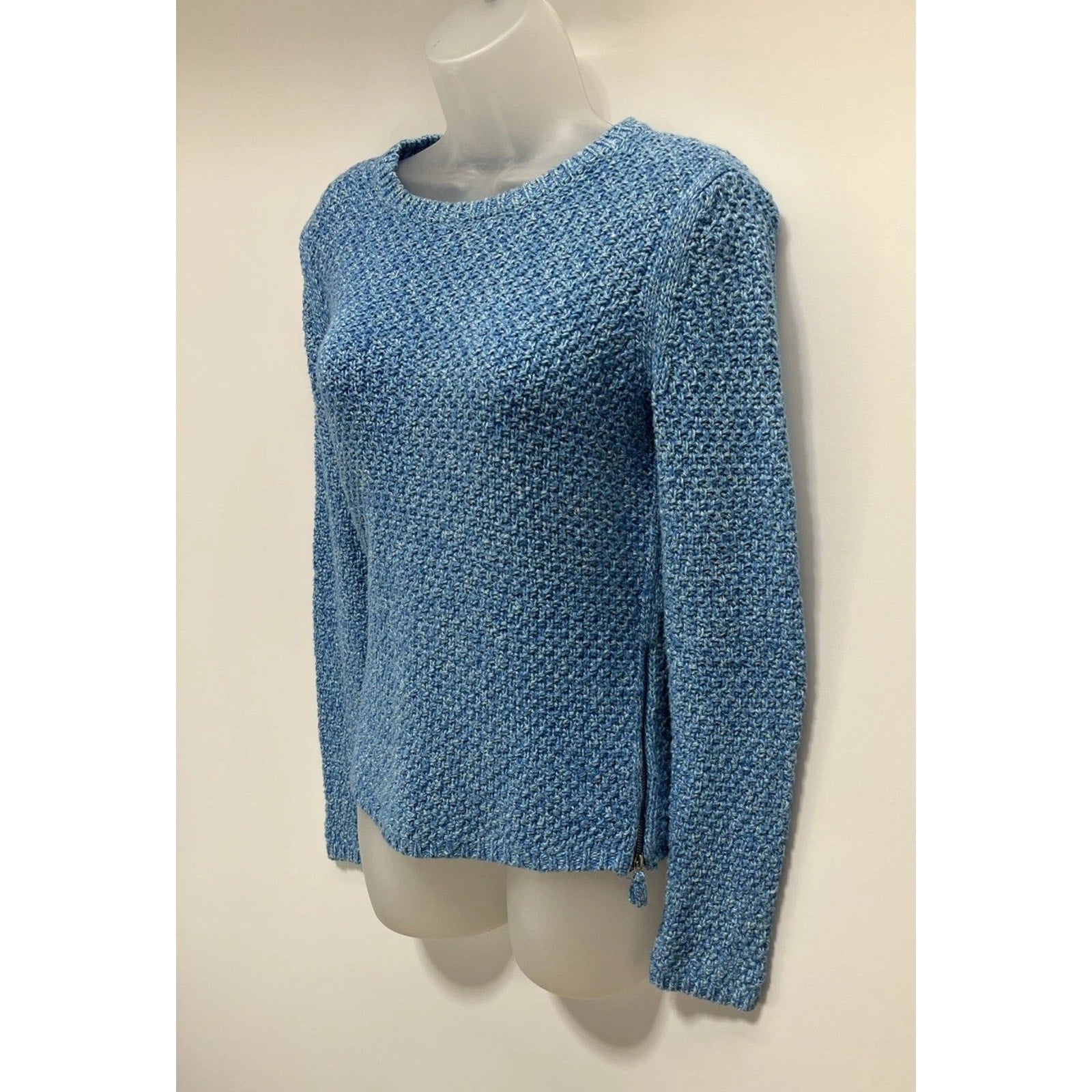 TALBOTS Baby Blue Long Sleeve Knit Sweater Size XS Side Zipper