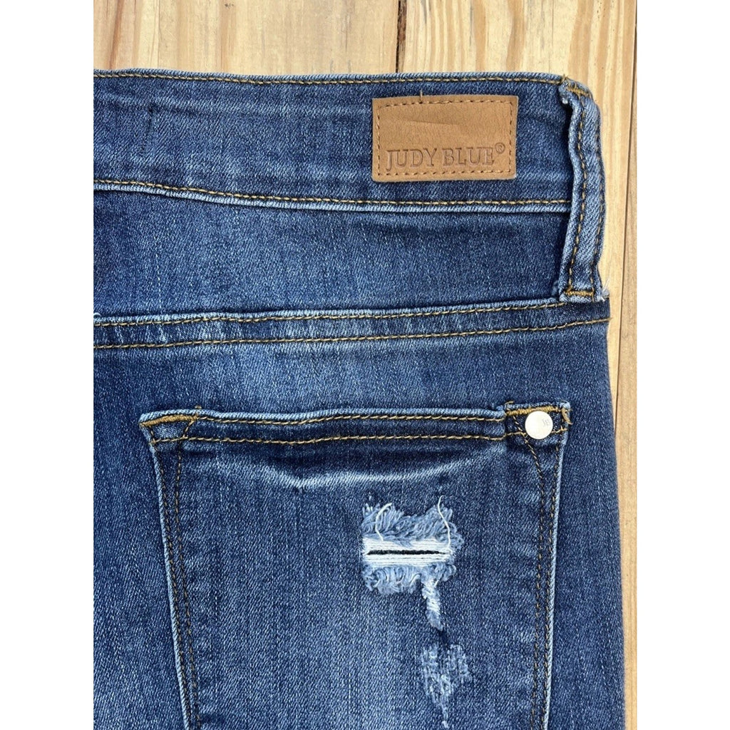 JUDY BLUE STRAIGHT FIT Womens Sz 29 Dark Denim Distressed Stretch Jeans EXC