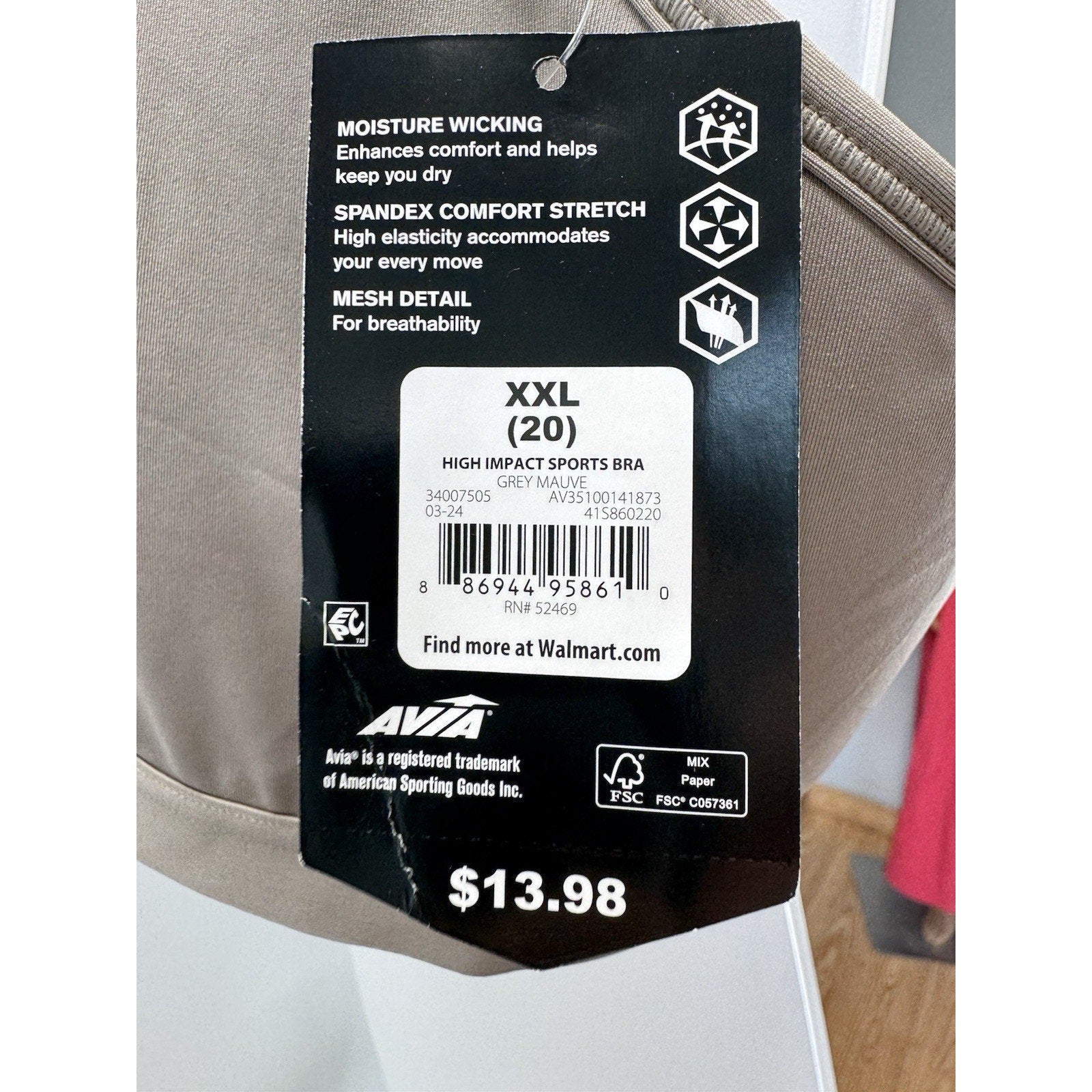Avia Women's XXL (20) High Impact Strappy Sports Bra Taupe NWT