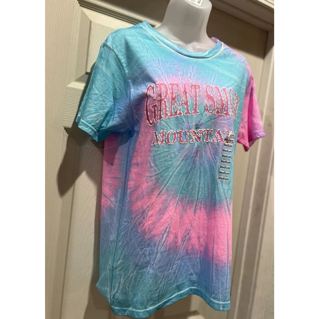 Vintage Great Smokey Mountains Tennessee Pink Blue T-shirt Medium Tie Dye