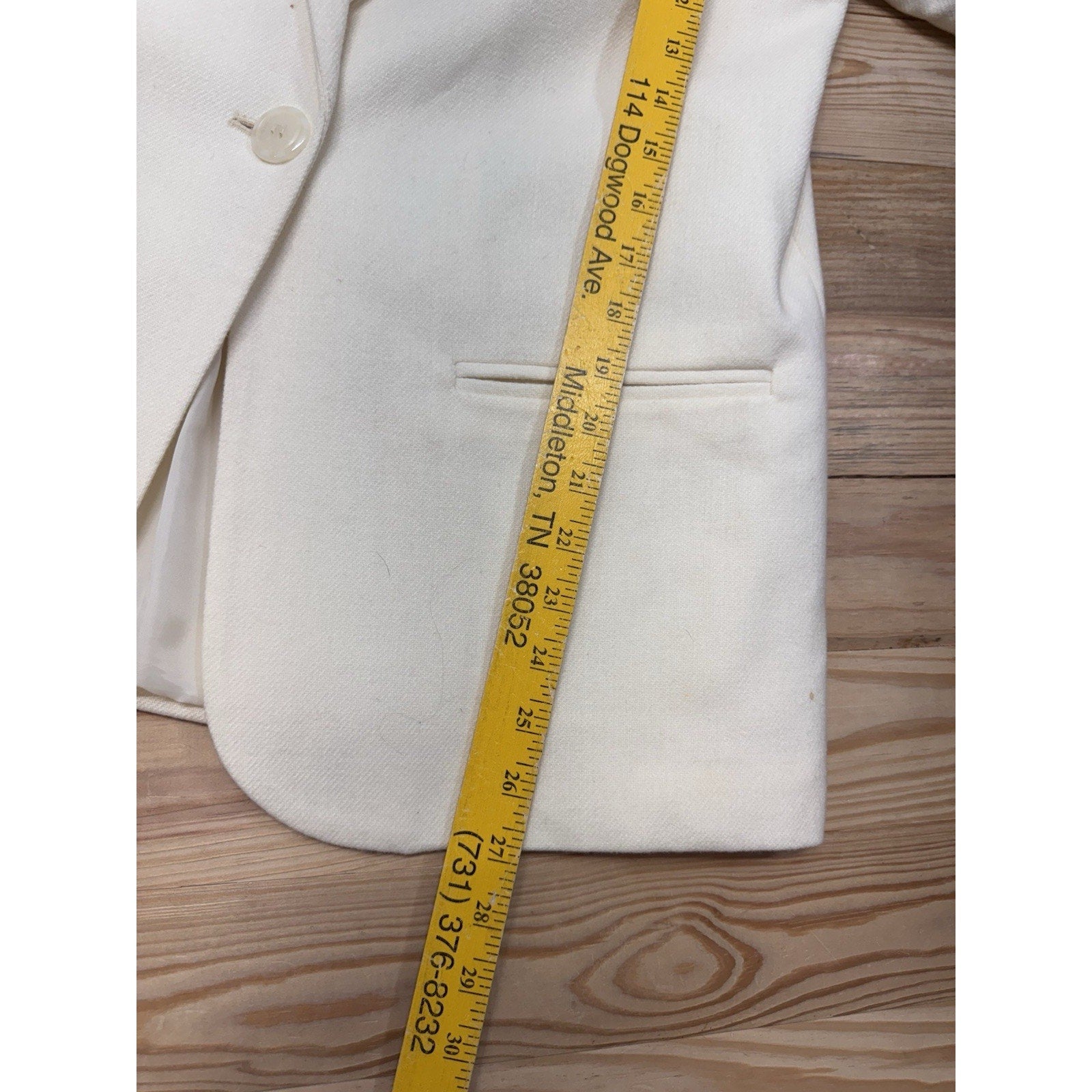 Sag Harbor Blazer Women’s 6 Petite Ivory Wool Nylon Boyfriend Classic Style