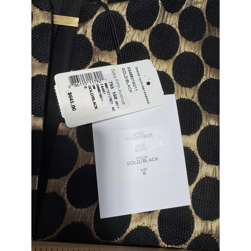 Diane Von Furstenberg DVF Gami Coat Dress Womens 6 Gold Black Polka Dot NWT