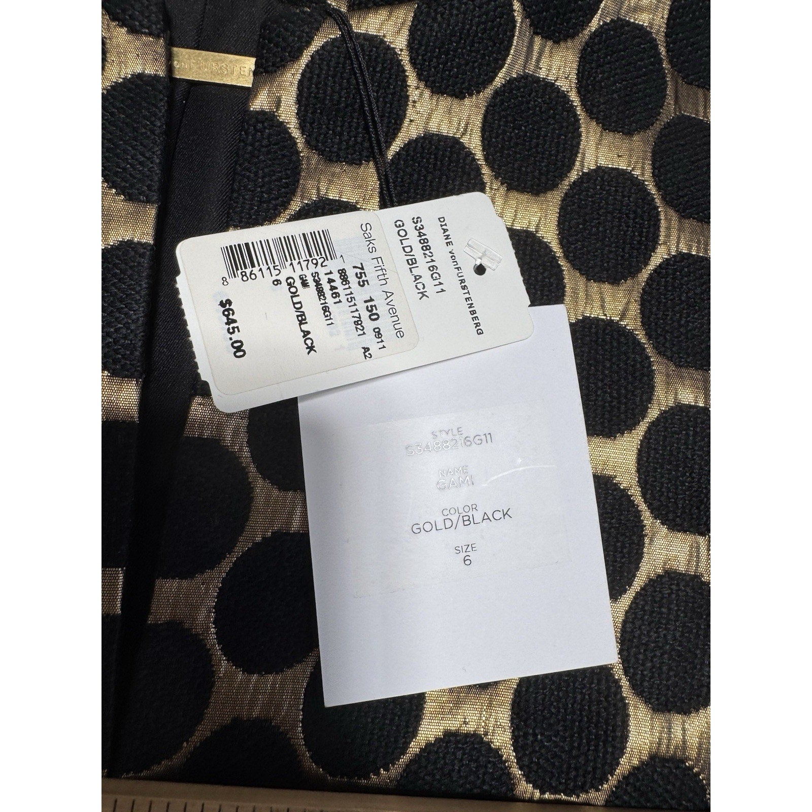 Diane Von Furstenberg DVF Gami Coat Dress Womens 6 Gold Black Polka Dot NWT