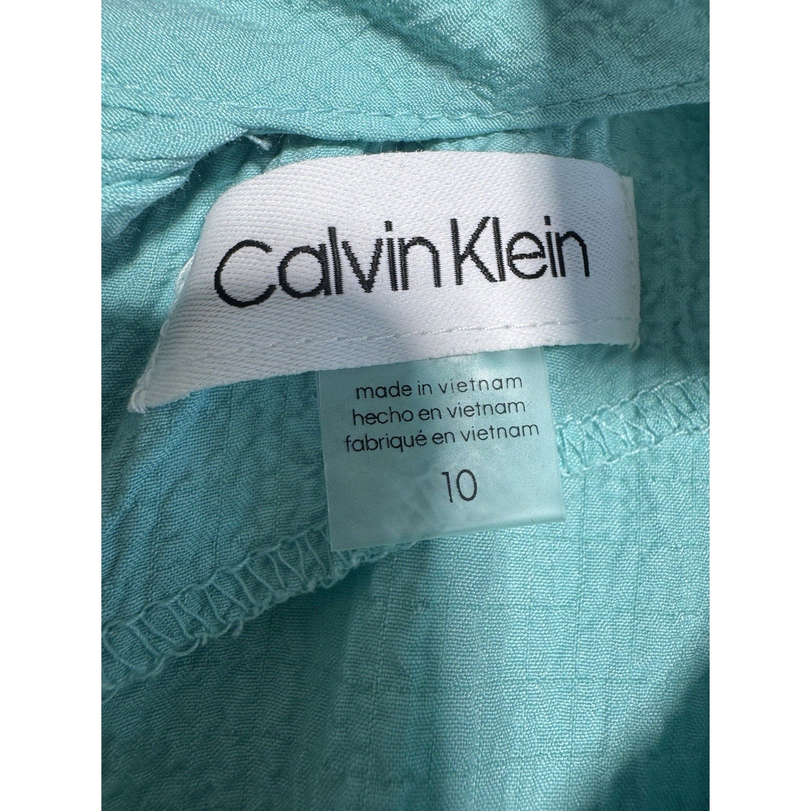 Calvin Klein Dress Size 10 Aqua Blue Sleeveless Tie Waist Midi Maxi Textured