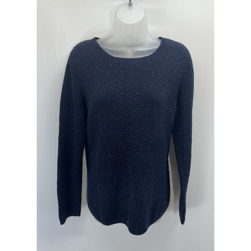 Talbots Navy Blue Cotton Blend Ribbed Knit Sweater Size Medium