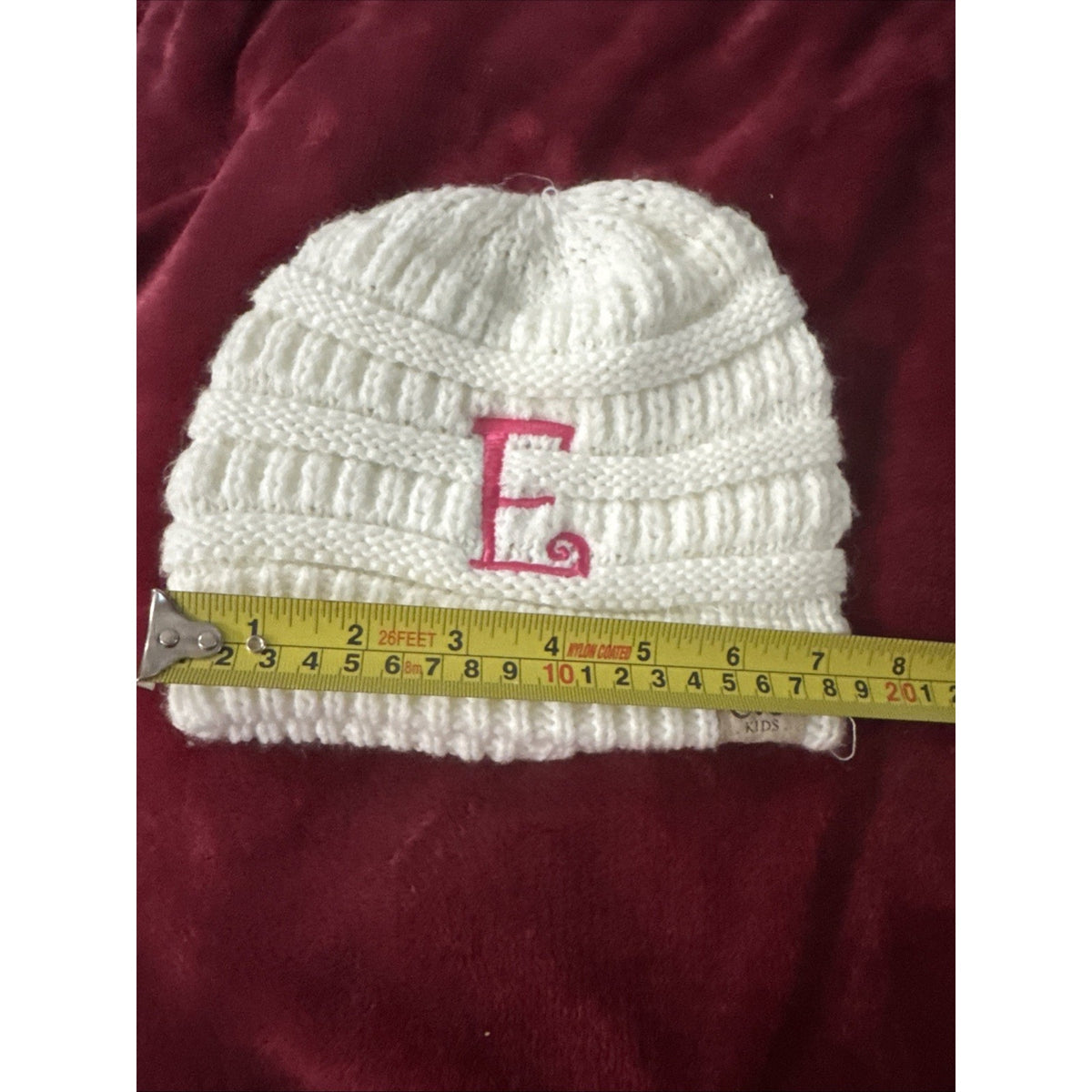 C.C Kids Girls Ivory Cable Knit Beanie Pink E Monogram Winter Hat One Size