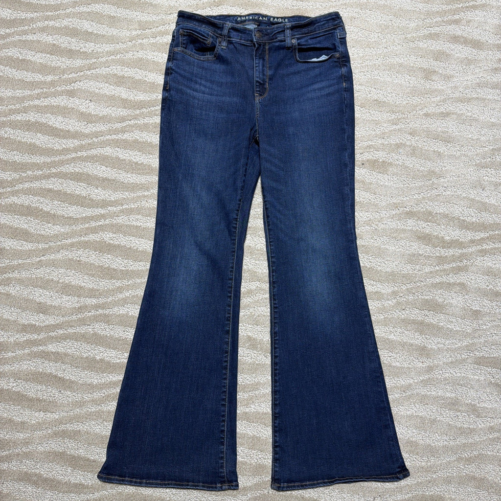 American Eagle Super Stretch Super High Rise Flare Denim Jeans Women Sz 12 31x31