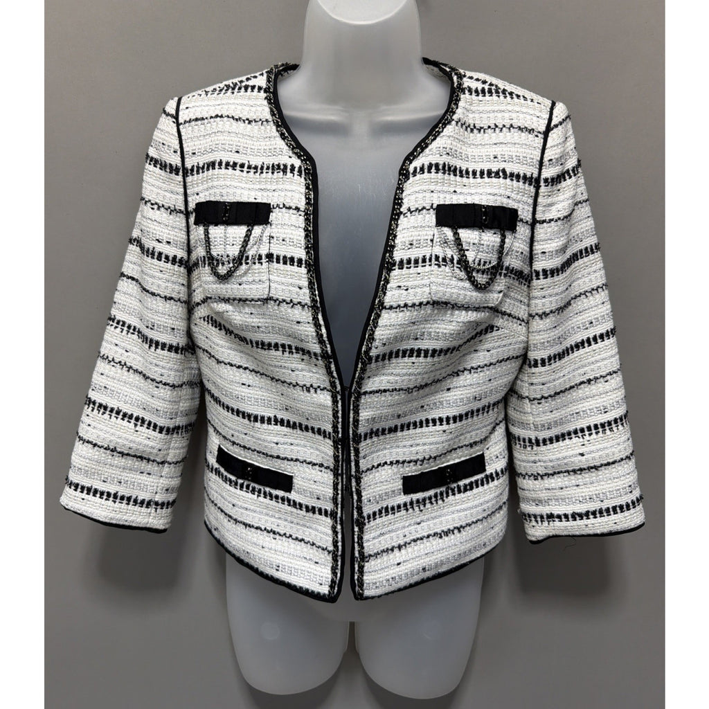 WHITE HOUSE BLACK MARKET blazer JACKET SZ 4 Lined metallic silver chain tweed
