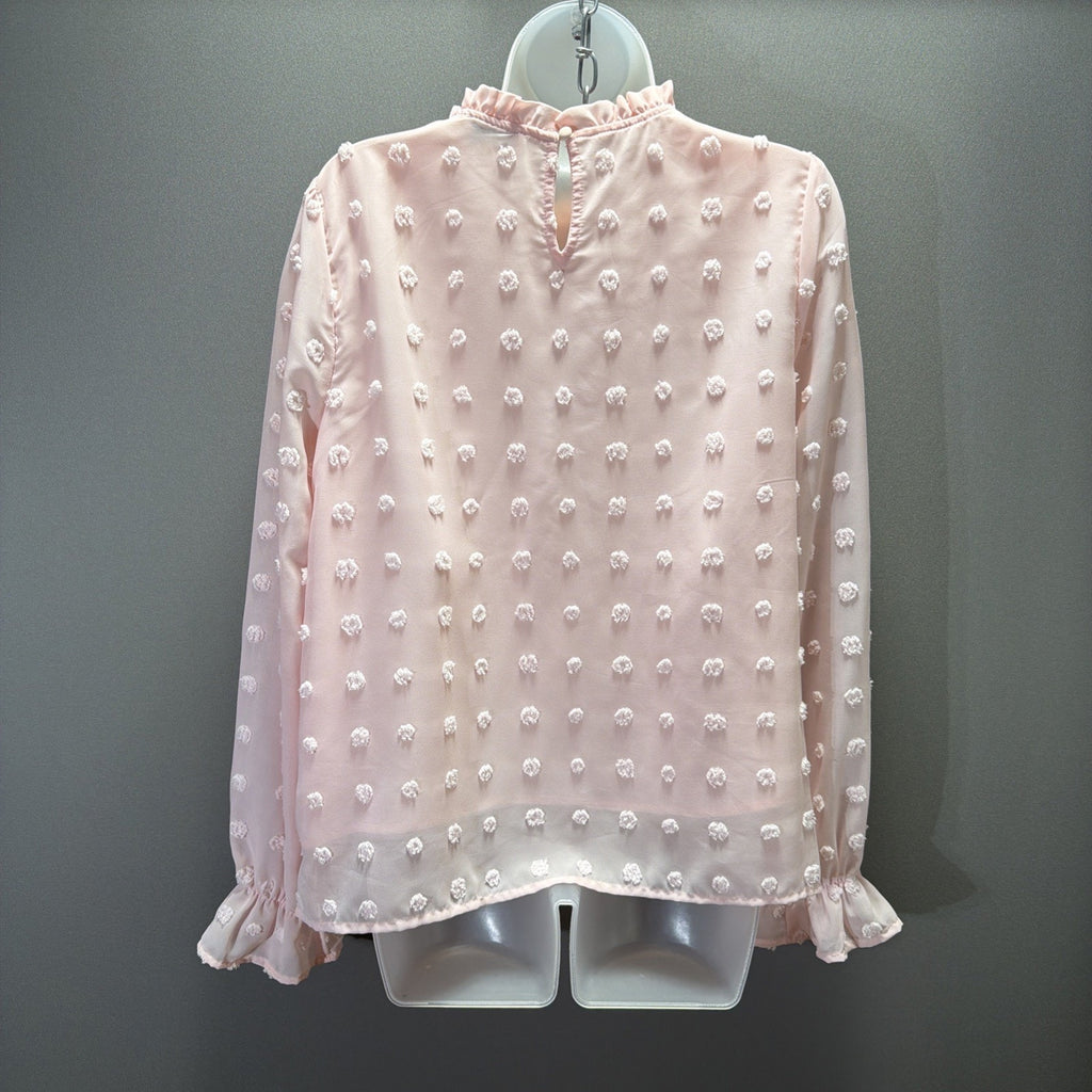 Andree By Unit Blouse Womens Medium Pink Swiss Dot Sheer Long Sleeve Boho Top