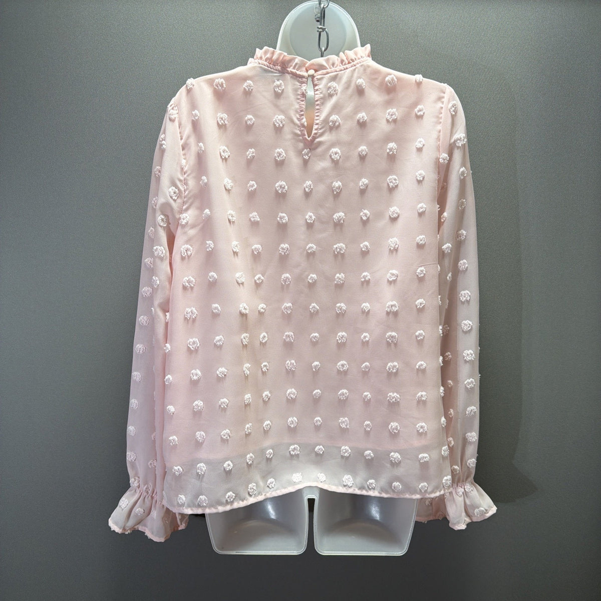 Andree By Unit Blouse Womens Medium Pink Swiss Dot Sheer Long Sleeve Boho Top