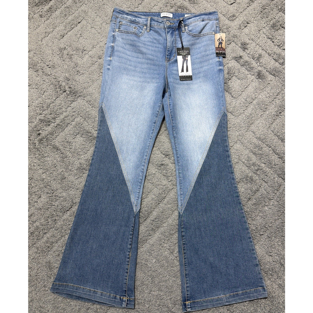Sofia Jeans Womens Size 12 Short High Rise Flare Color Block Jeans NWT 32x31