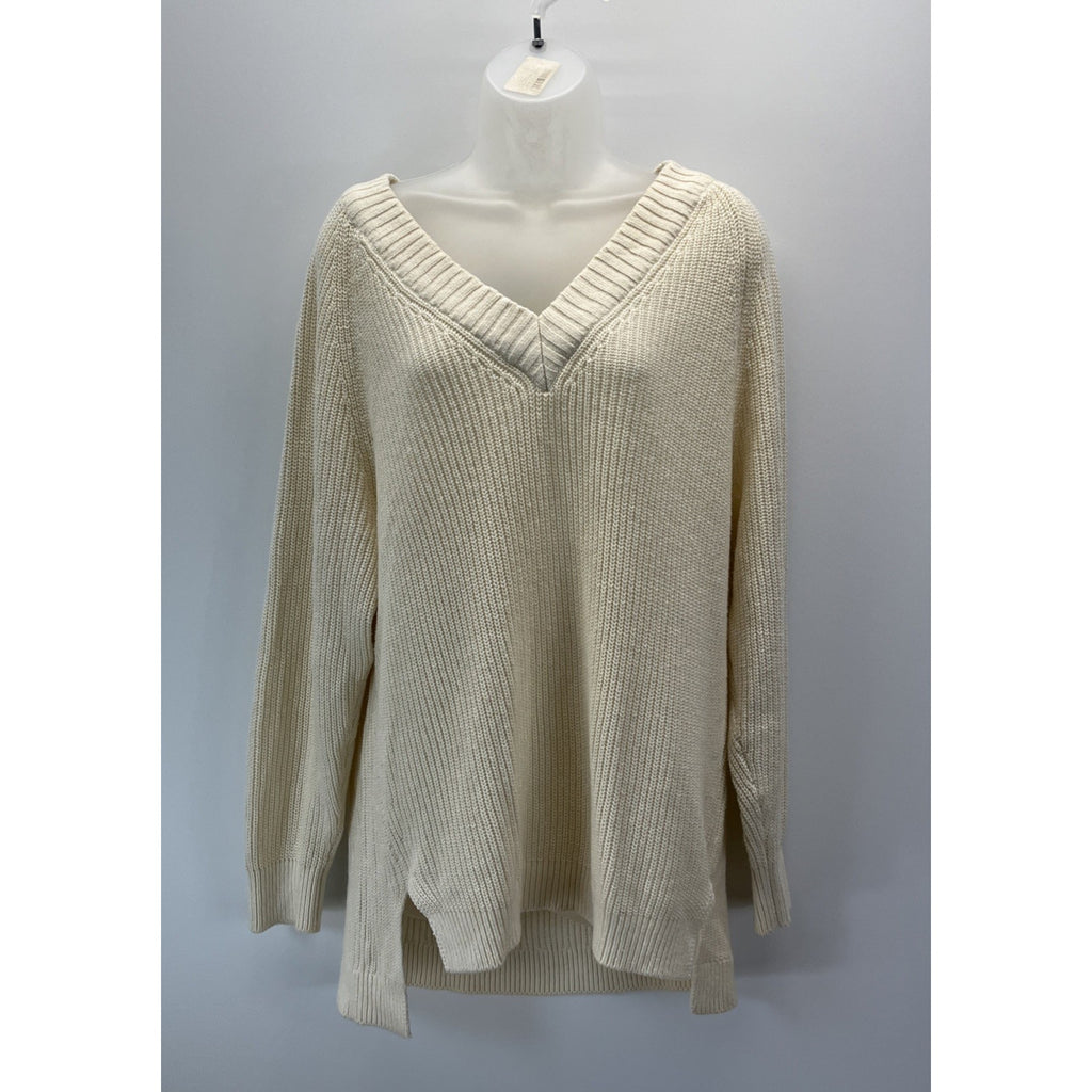 Express Sweater Womens Beige Pullover V-Neck Dolman Sleeves Hi-Low Knit Size S