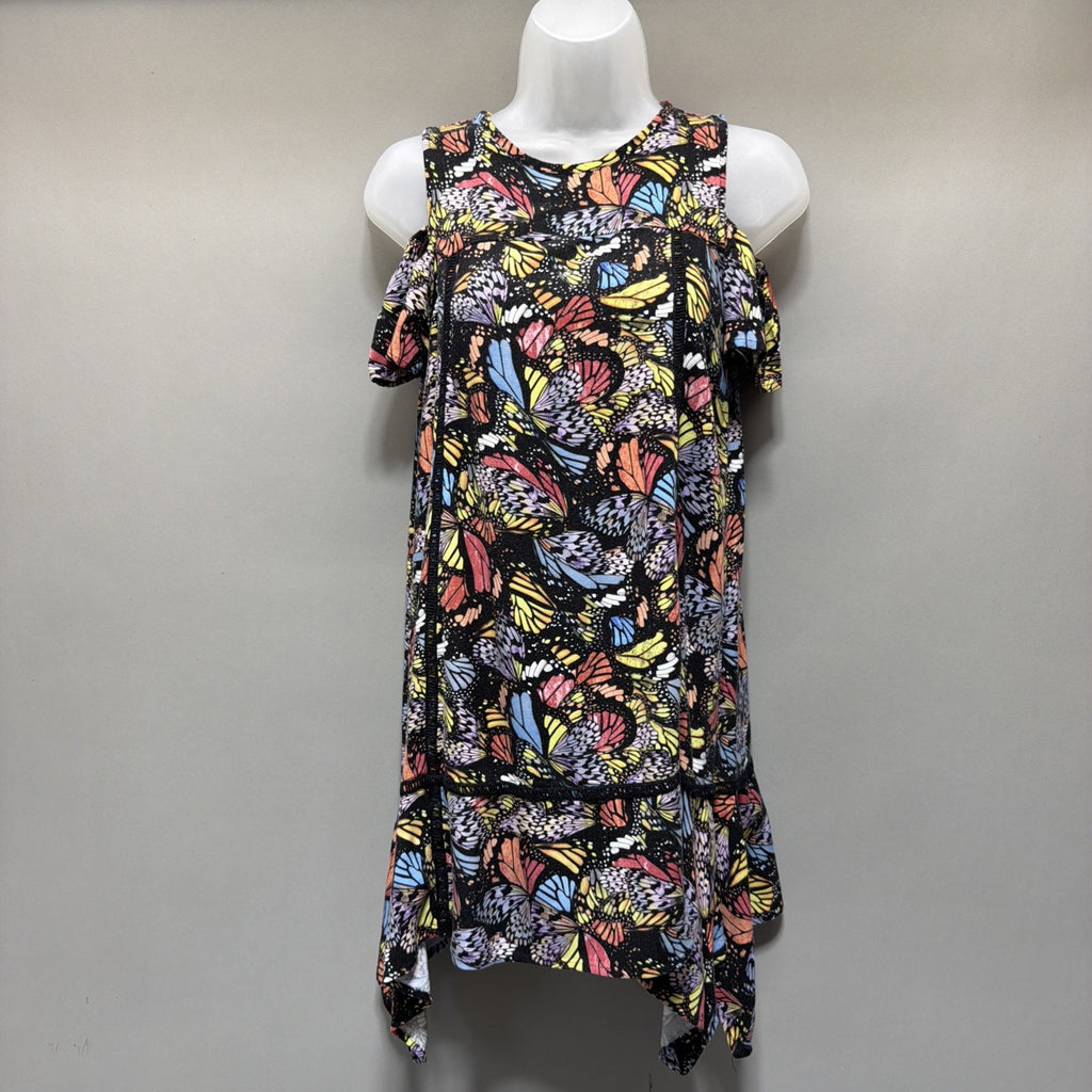 Art Class Girls Colorful Vibrant Butterfly Cold Shoulder Dress Size L 10-12
