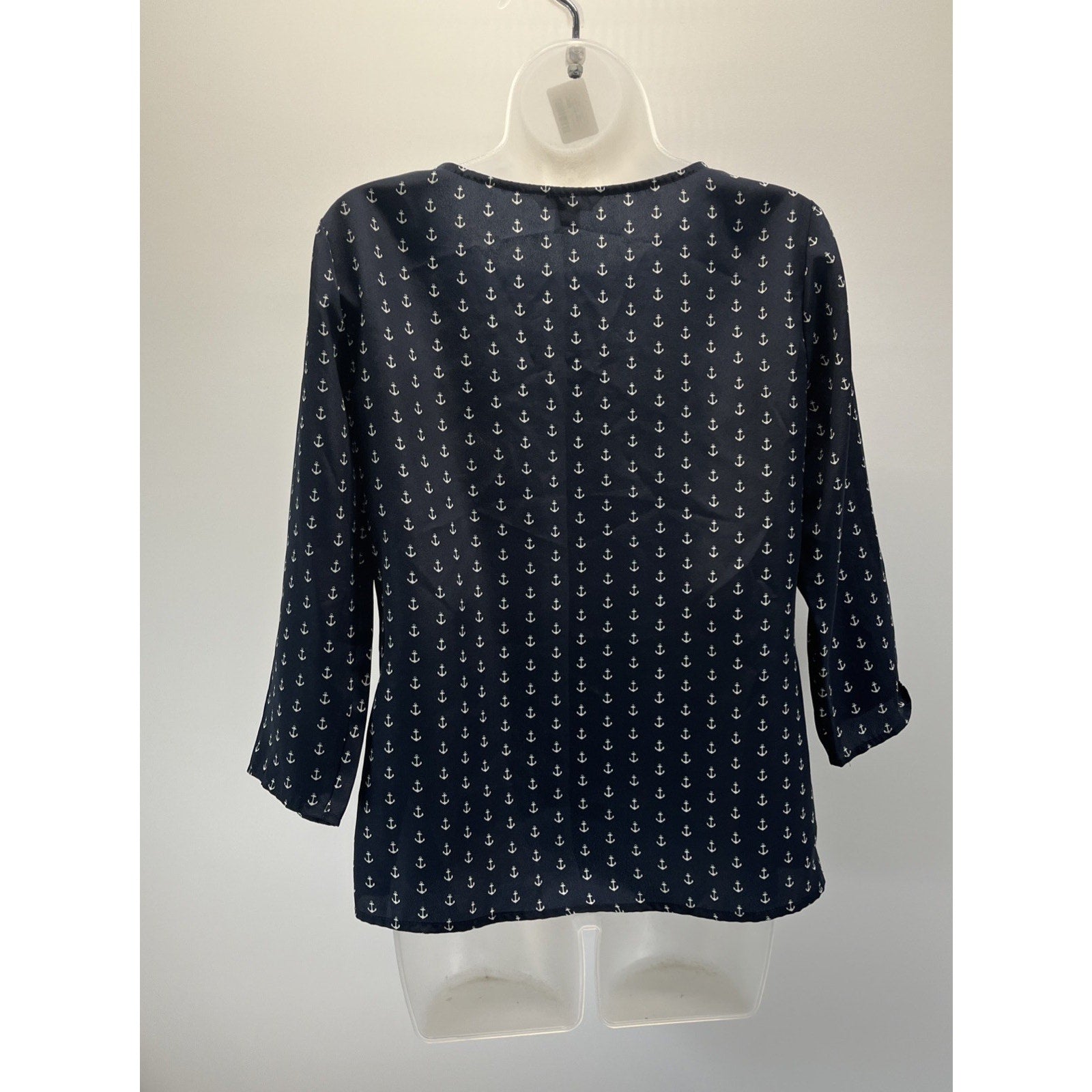 J. Crew Navy Blue White Nautical Anchor Print Blouse Top XS