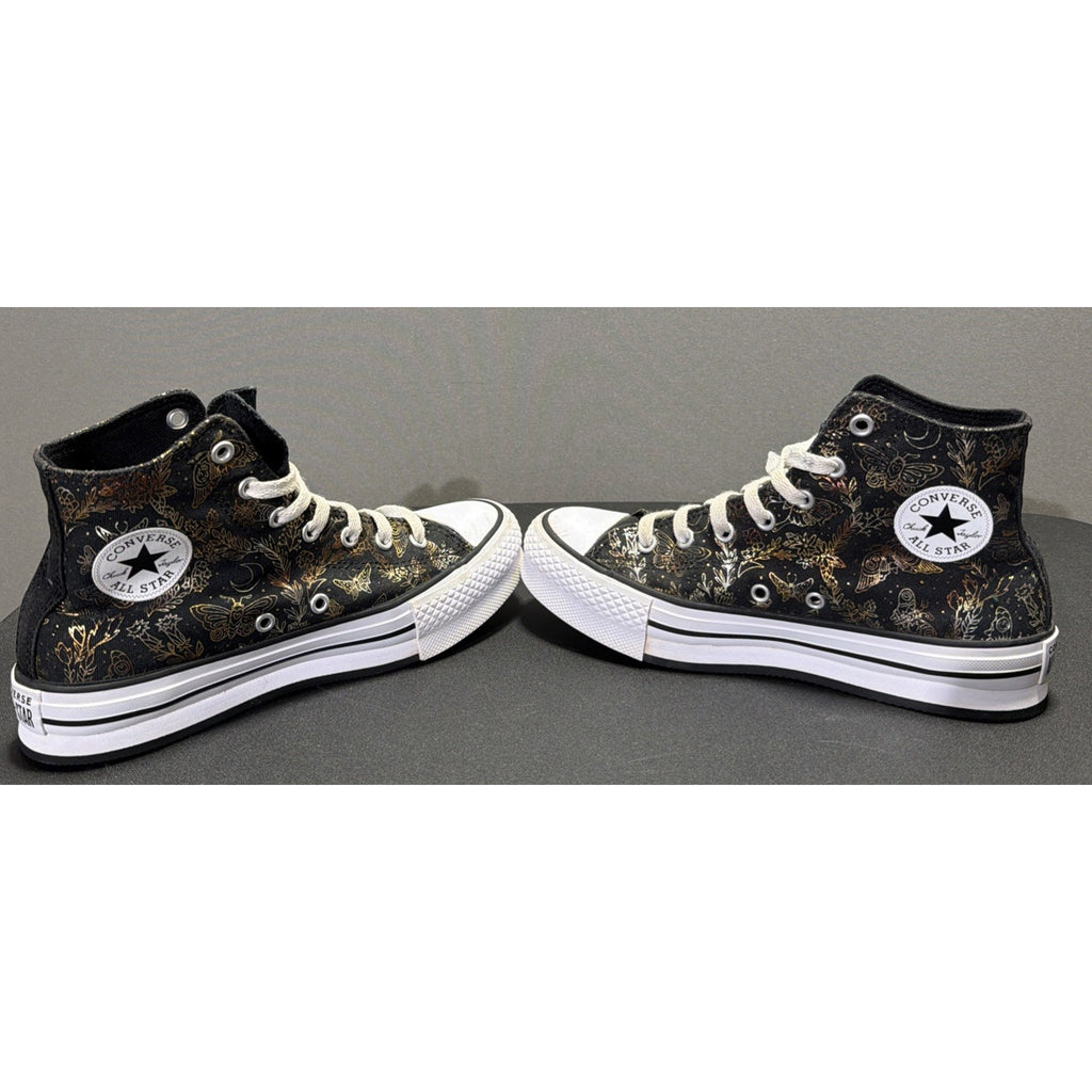 Converse All Star CTAS Eva Lift Black & Gold Butterfly Mid Top Sneakers SZ 4