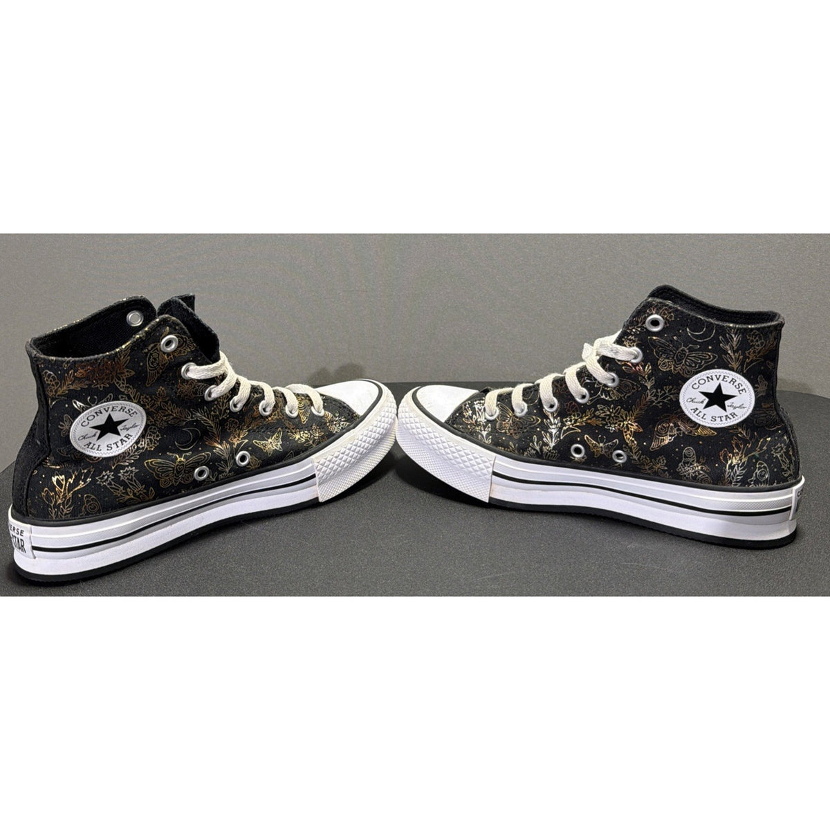 Converse All Star CTAS Eva Lift Black & Gold Butterfly Mid Top Sneakers SZ 4